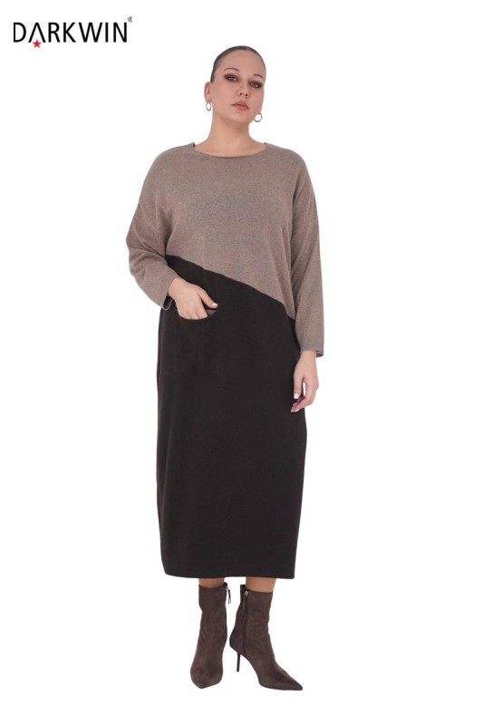 Darkwin - B14320 DARKWIN ELBİSE SIYAH-KAHVE (1)