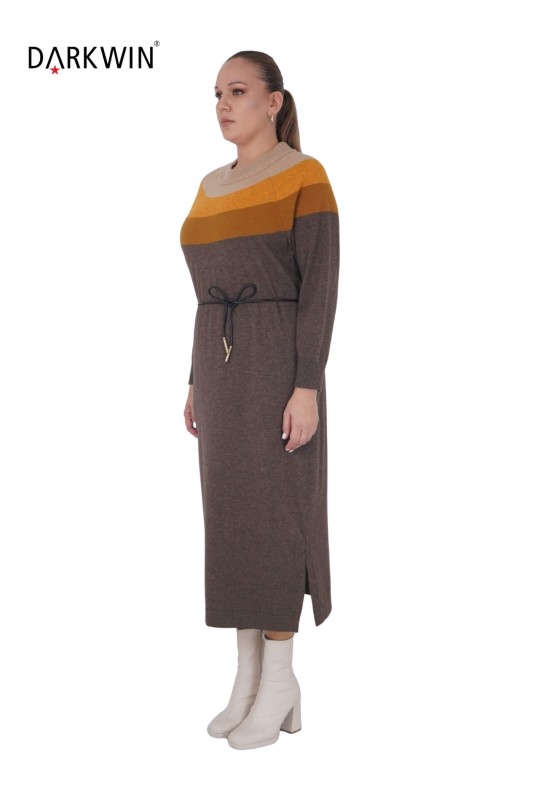 B14438 DARKWIN ELBİSE KAHVE-BEJ - Thumbnail