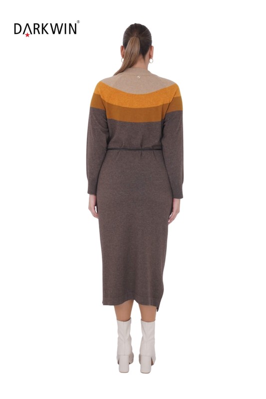 B14438 DARKWIN ELBİSE KAHVE-BEJ - Thumbnail