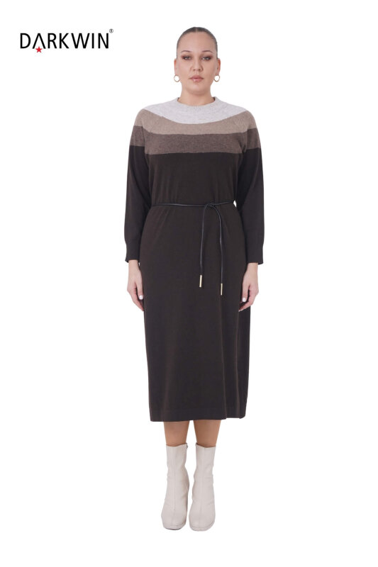 B14438 DARKWIN ELBİSE KAHVE-BEJ - DARKWIN