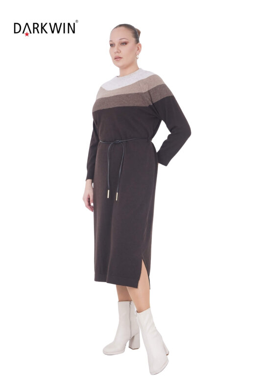 B14438 DARKWIN ELBİSE KAHVE-BEJ - 4