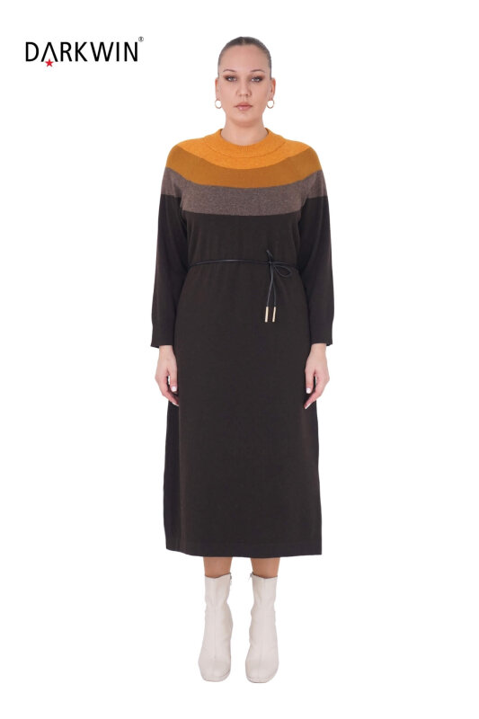 B14438 DARKWIN ELBİSE KAHVE-SARI - DARKWIN