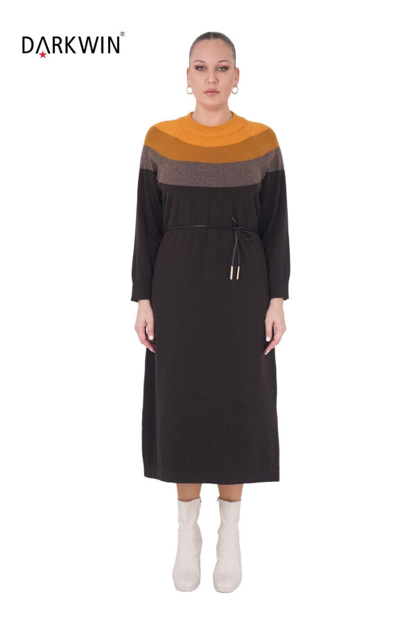 B14438 DARKWIN ELBİSE KAHVE-SARI - 1