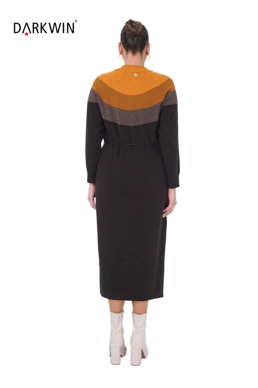 B14438 DARKWIN ELBİSE KAHVE-SARI - 3