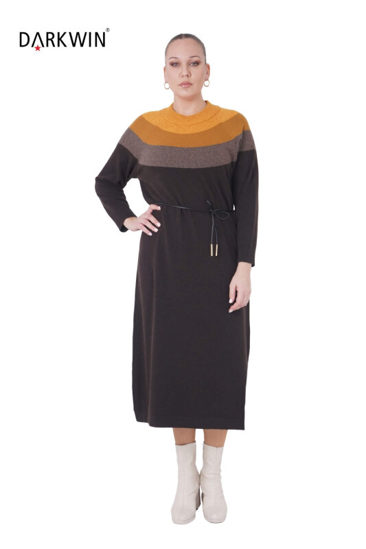 B14438 DARKWIN ELBİSE KAHVE-SARI - 4