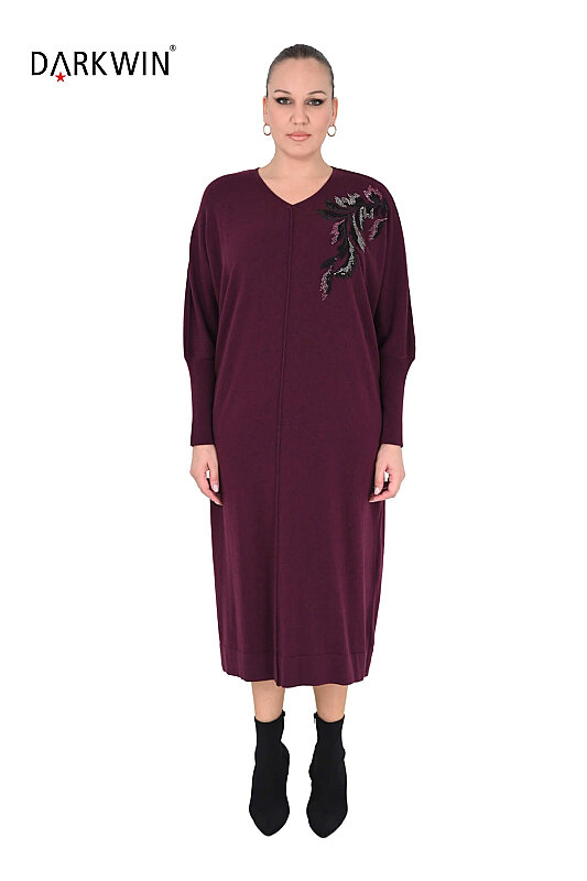 B14481 DARKWIN ELBİSE BORDO - DARKWIN