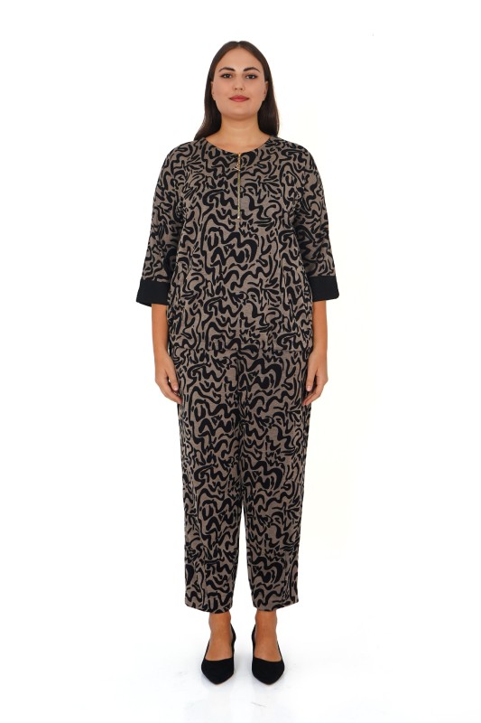 Darkwin - B2167 DARKWIN BLUZ-PANTOLON SIYAH-VIZON