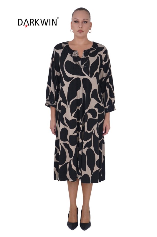 DARKWIN - B2202 DARKWIN ELBİSE SIYAH-VIZON