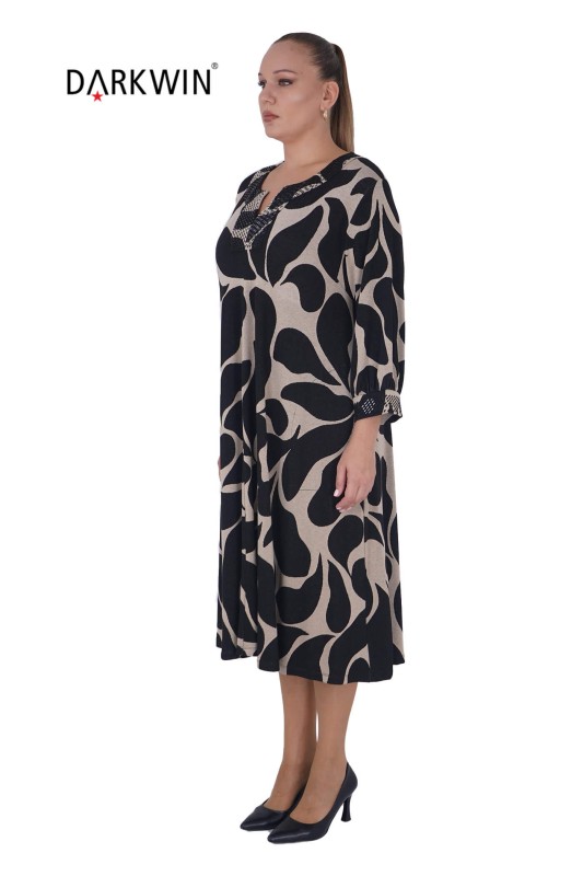 DARKWIN - B2202 DARKWIN ELBİSE SIYAH-VIZON (1)