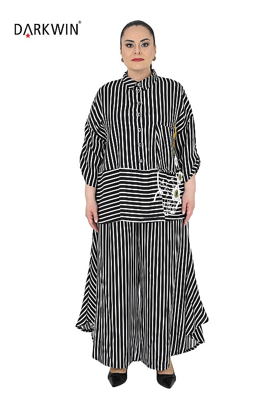 B2676 DARKWIN BLUZ-PANTOLON SIYAH-KEMIK - 1