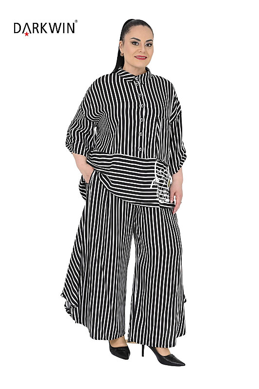 B2676 DARKWIN BLUZ-PANTOLON SIYAH-KEMIK - 4