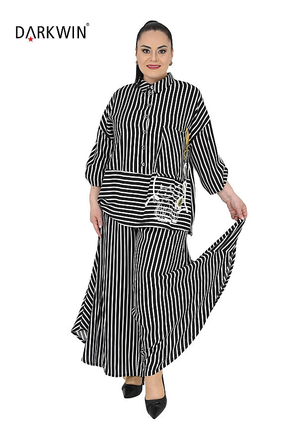 B2676 DARKWIN BLUZ-PANTOLON SIYAH-KEMIK - 5