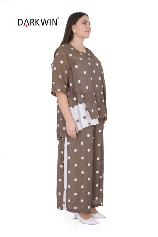 B3496 DARKWIN BLUZ-PANTOLON KAHVE-BEYAZ - 2