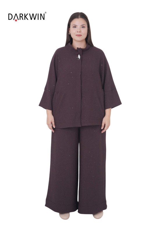 DARKWIN - B3883 DARKWIN BLUZ-PANTOLON KAHVE