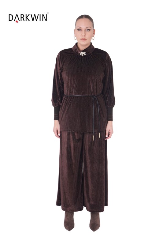 B3886 DARKWIN BLUZ-PANTOLON KAHVE - DARKWIN