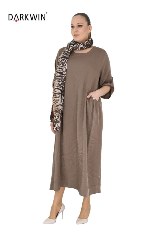 B4047 DARKWIN ELBİSE ACIK KAHVE - 7