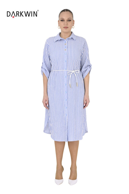 B4073 DARKWIN GÖMLEK ELBİSE MAVI-BEYAZ - DARKWIN