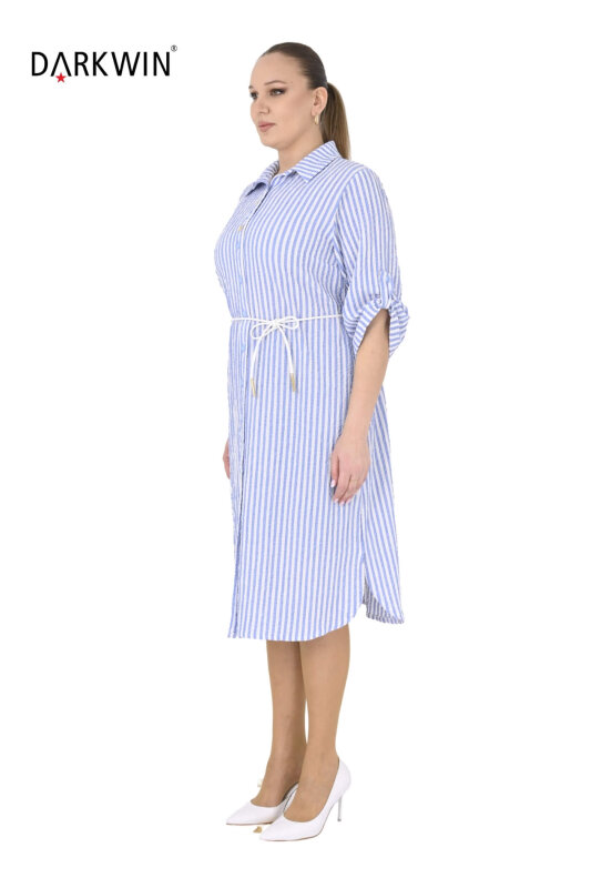 B4073 DARKWIN GÖMLEK ELBİSE MAVI-BEYAZ - DARKWIN (1)