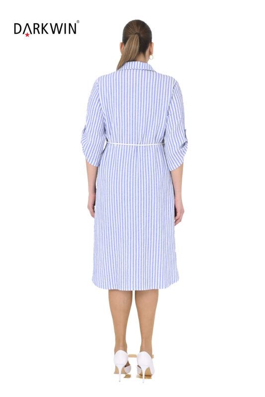 B4073 DARKWIN GÖMLEK ELBİSE MAVI-BEYAZ - 3