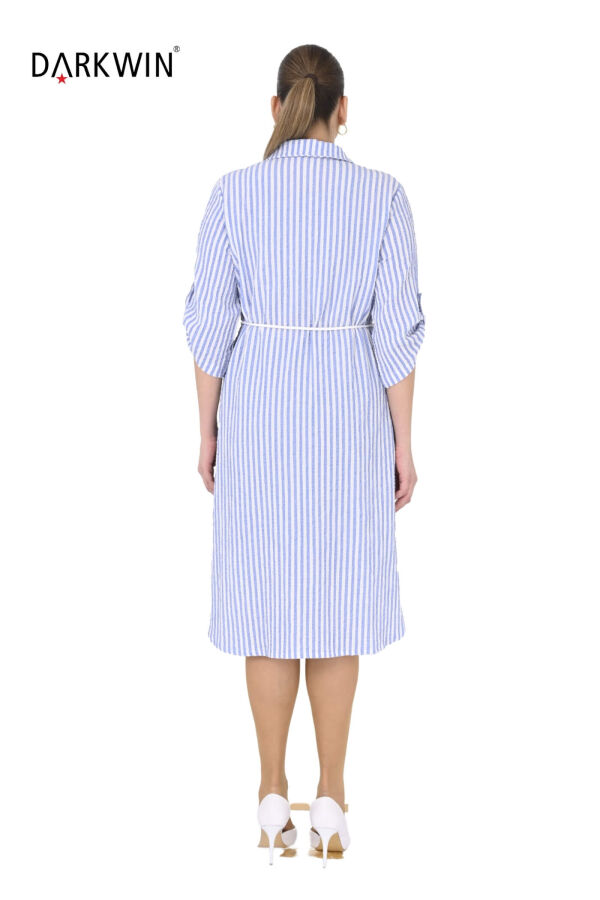 B4073 DARKWIN GÖMLEK ELBİSE MAVI-BEYAZ - 3