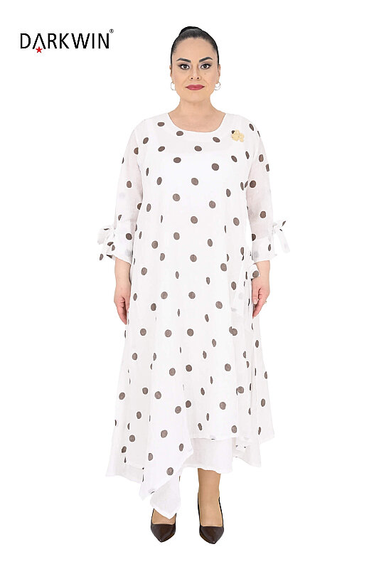 B4085 DARKWIN ELBİSE BEYAZ-KAHVE - DARKWIN