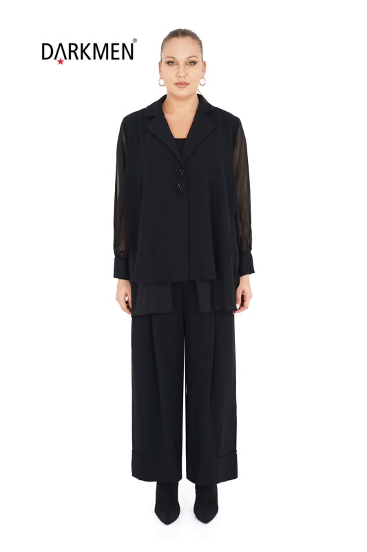 P8582 DARKWIN BLUZ-PANTOLON SIYAH - DARKWIN