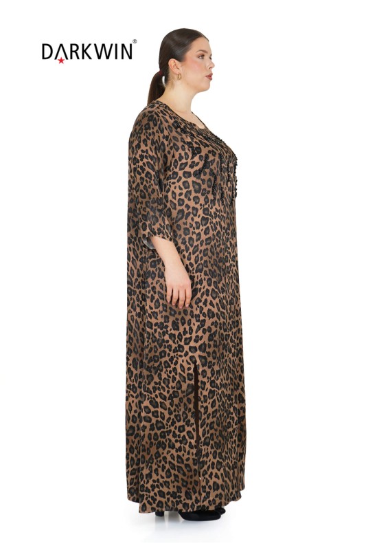 P8938 DARKWIN ELBİSE KAHVE-LEOPAR - Thumbnail