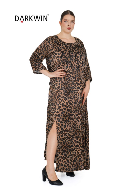 P8938 DARKWIN ELBİSE KAHVE-LEOPAR - Thumbnail