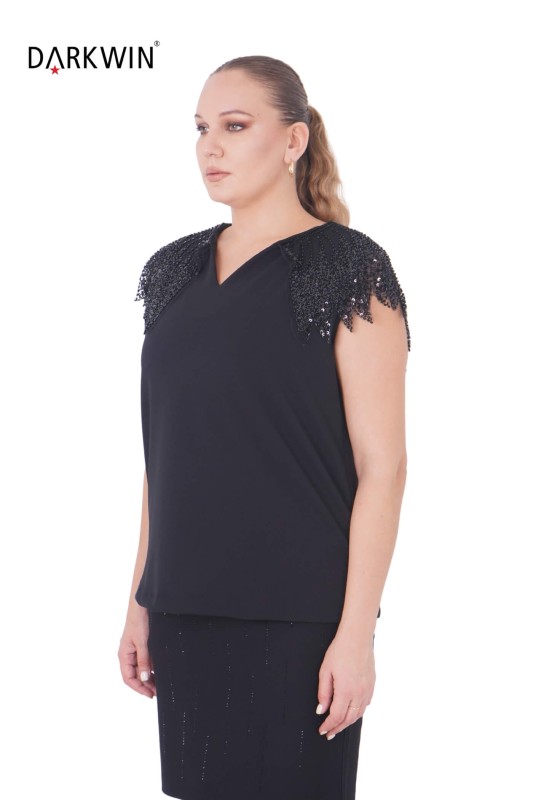 DARKWIN - P9418 DARKWIN BLUZ SIYAH (1)