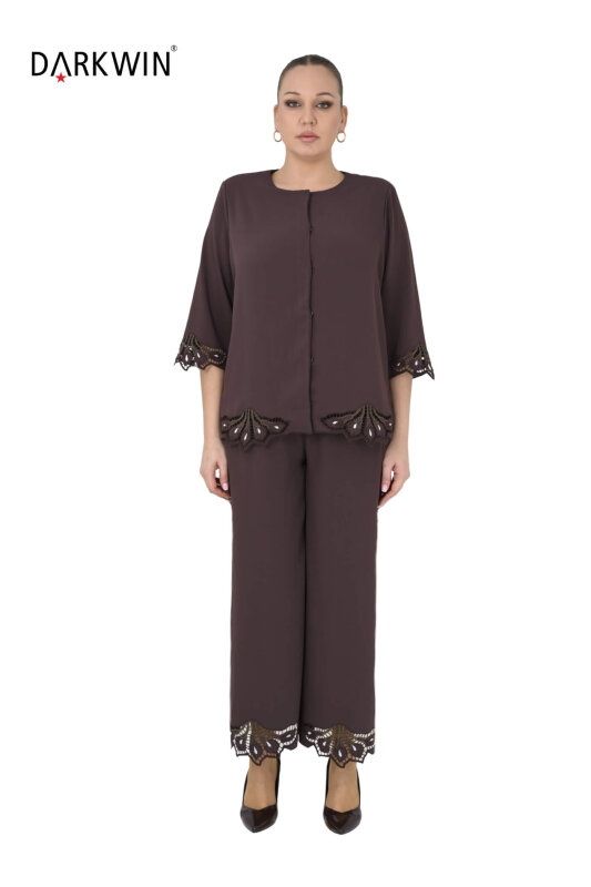 P9544 DARKWIN BLUZ-PANTOLON KAHVE - DARKWIN