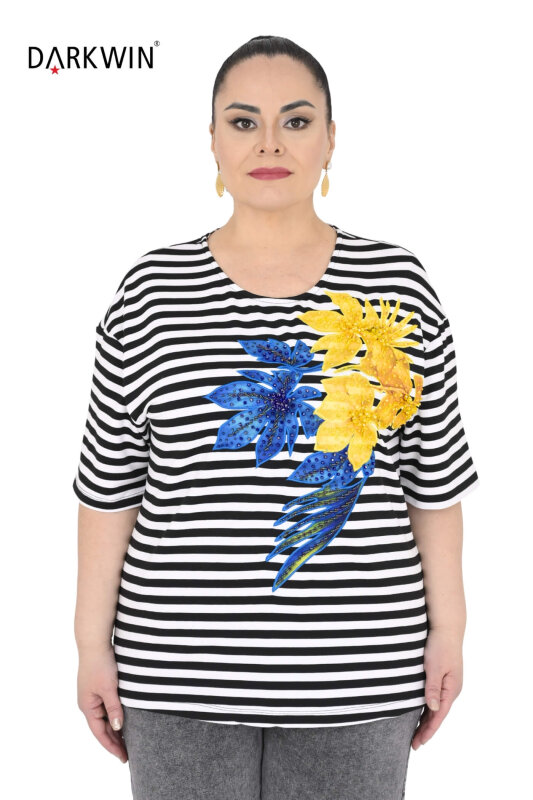 P9643 DARKWIN BLUZ SIYAH-BEYAZ - DARKWIN