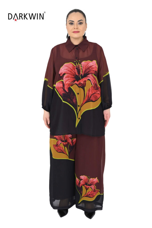 Y6026 DARKWIN BLUZ-PANTOLON KAHVE - DARKWIN