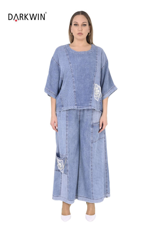 Y8006 DARKWIN BLUZ-PANTOLON MAVI - DARKWIN