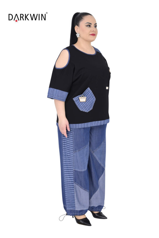 Y8011 DARKWIN BLUZ-PANTOLON SIYAH-MAVI - DARKWIN (1)