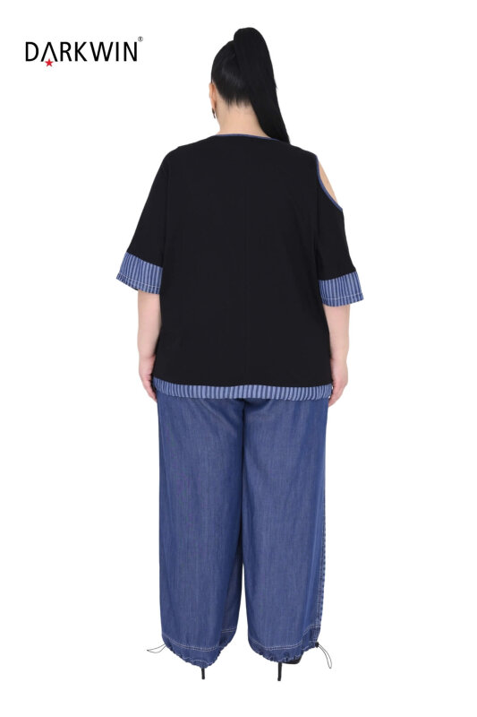 Y8011 DARKWIN BLUZ-PANTOLON SIYAH-MAVI - 3