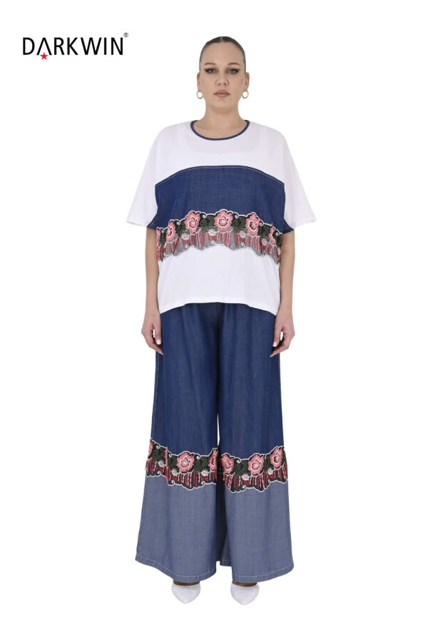 Y8029 DARKWIN BLUZ-PANTOLON BEYAZ-MAVİ - 1